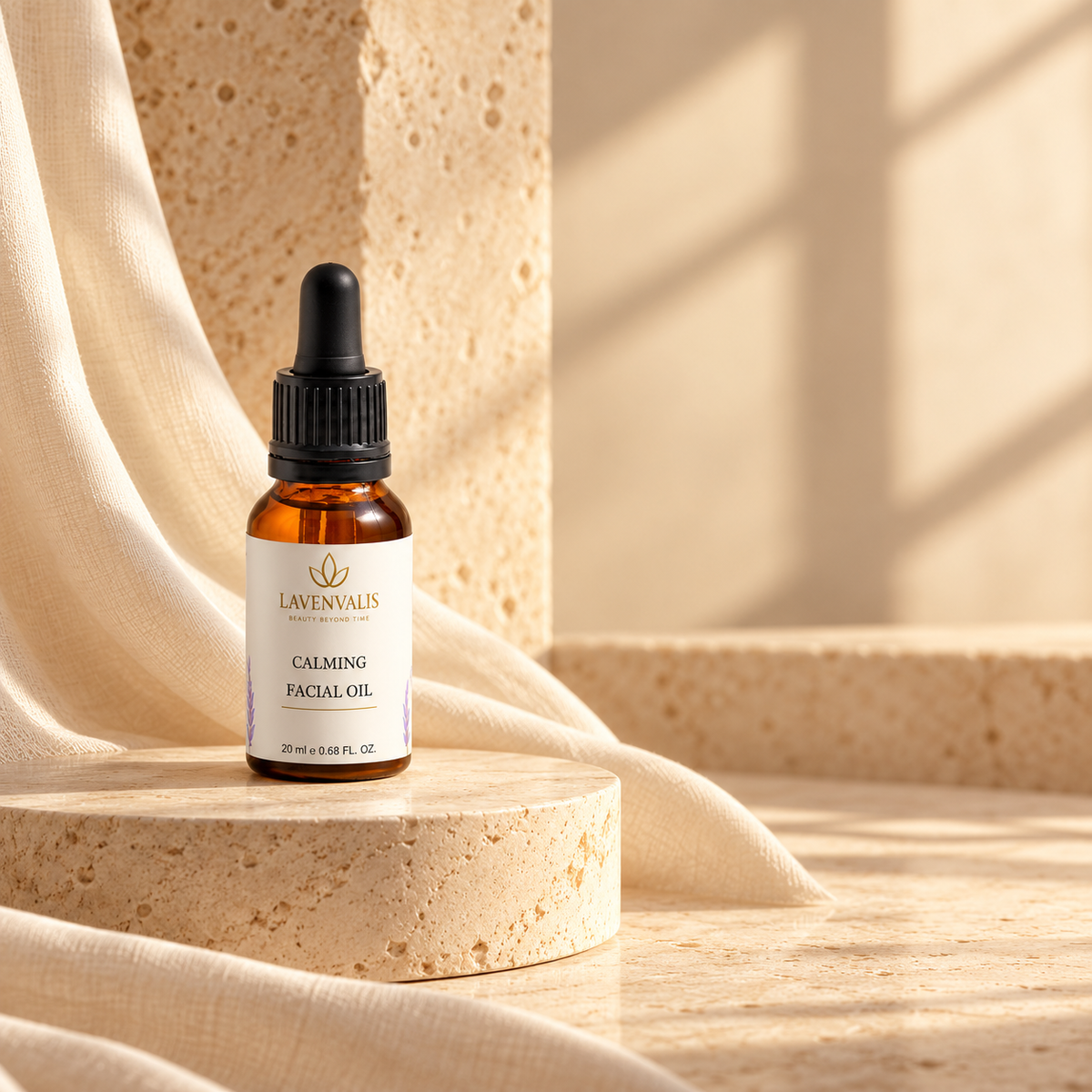 Lavenvalis Calming Facial Oil 20 ml — editorial bottle composition