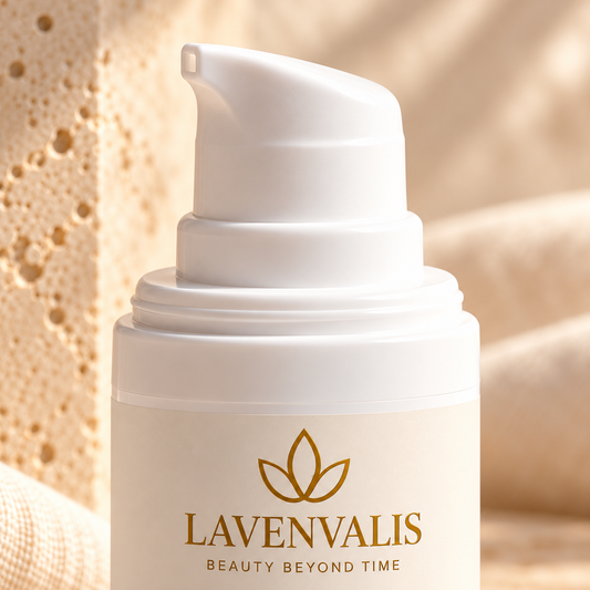 Lavenvalis Brightening Eye Cream15ml — pump and label macro