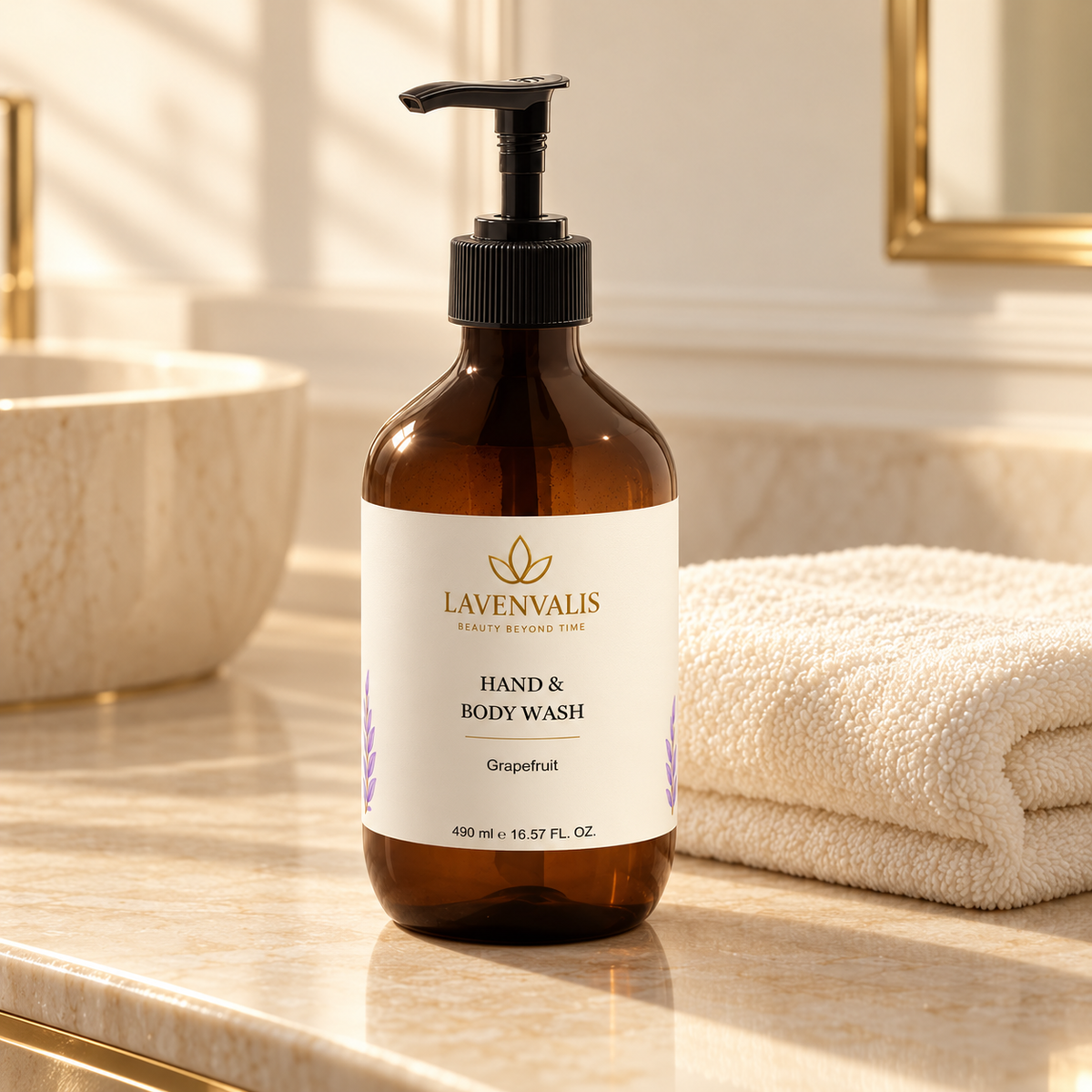 Lavenvalis Hand & Body Wash Grapefruit 490 ml — bath ritual still life