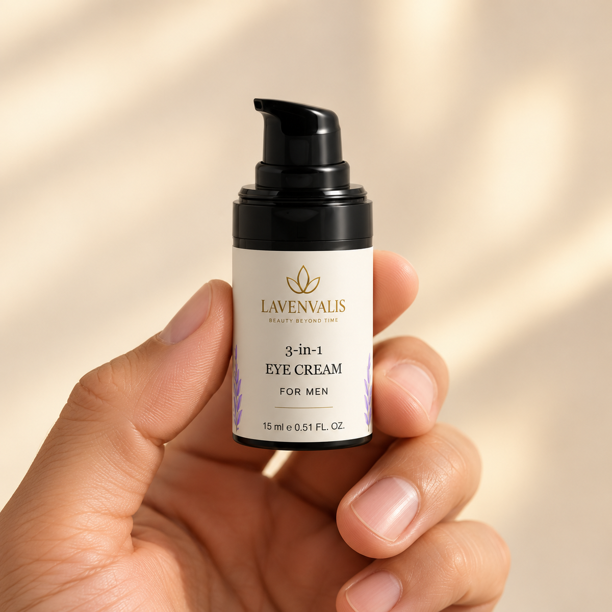 Lavenvalis 3-in-1 Eye Cream for Men 15 ml — held in hand