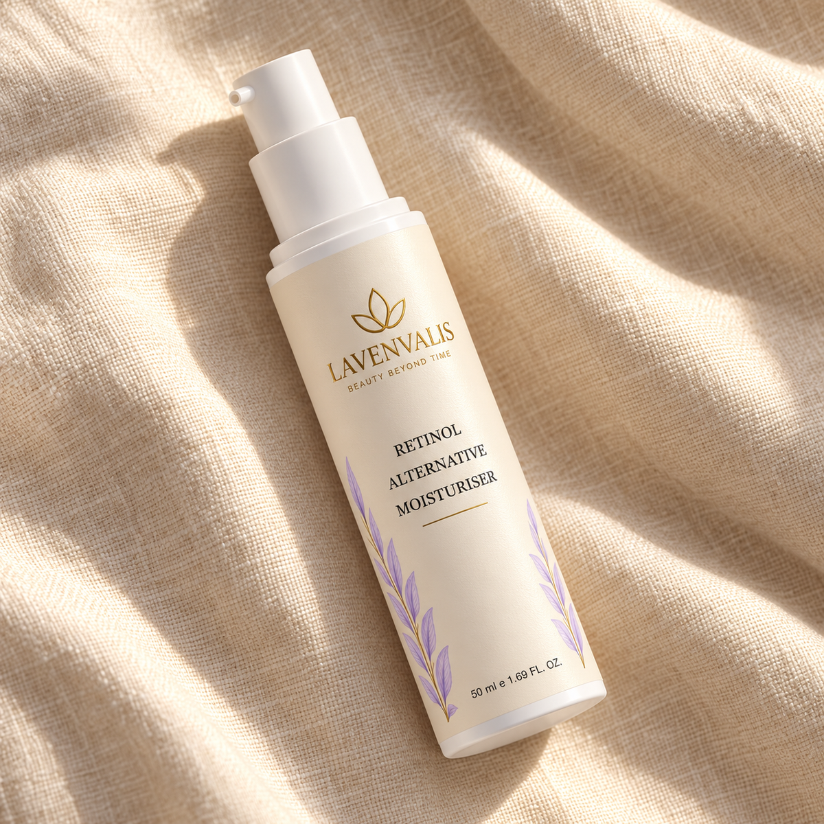 Lavenvalis Retinol Alternative Moisturiser 50 ml — diagonal flat lay