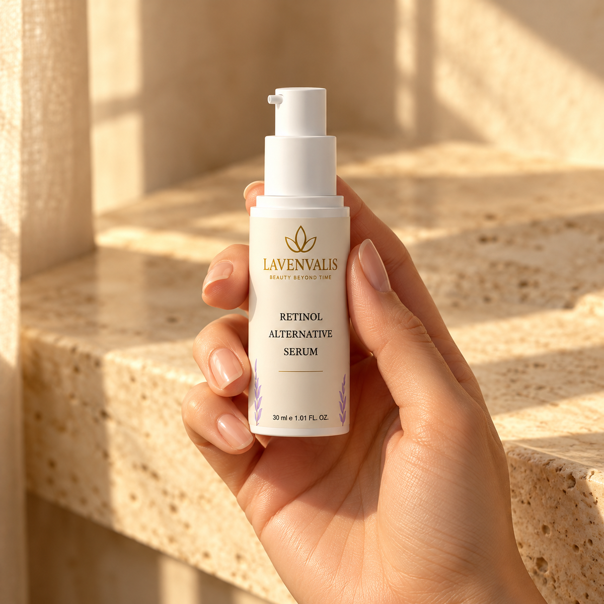 Lavenvalis Retinol Alternative Serum 30 ml — bottle in hand