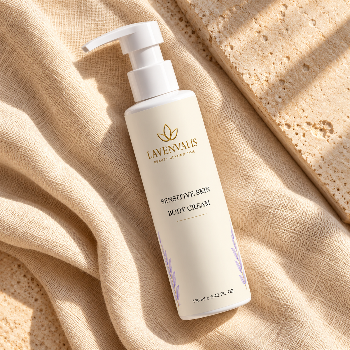 Lavenvalis Sensitive Skin Body Cream 190 ml — diagonal flat lay