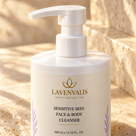 Lavenvalis Sensitive Skin Face & Body Cleanser 390 ml — pump detail