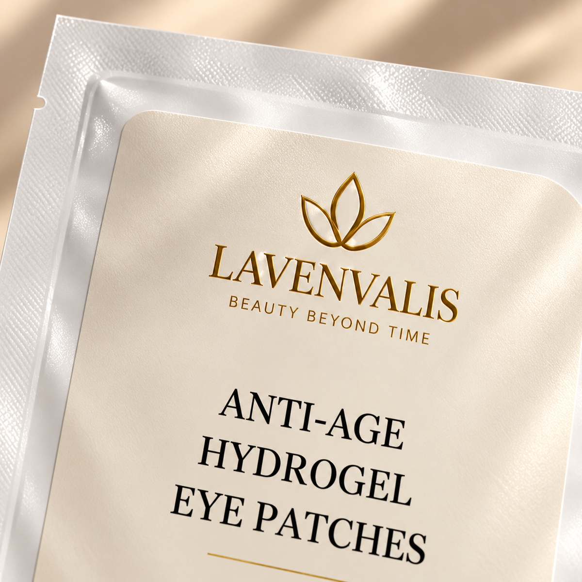 Lavenvalis Anti-Age Hydrogel Eye Patches — logo and label detail