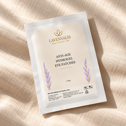 Lavenvalis Anti-Age Hydrogel Eye Patches — diagonal flat lay