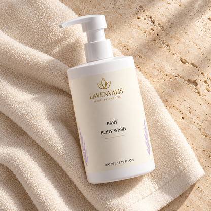 Lavenvalis Baby Body Wash390ml — diagonal flat lay