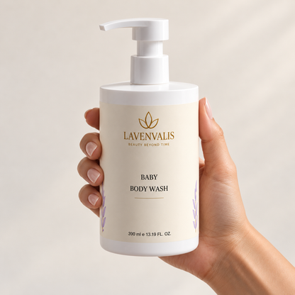 Lavenvalis Baby Body Wash390ml — held by adult hand