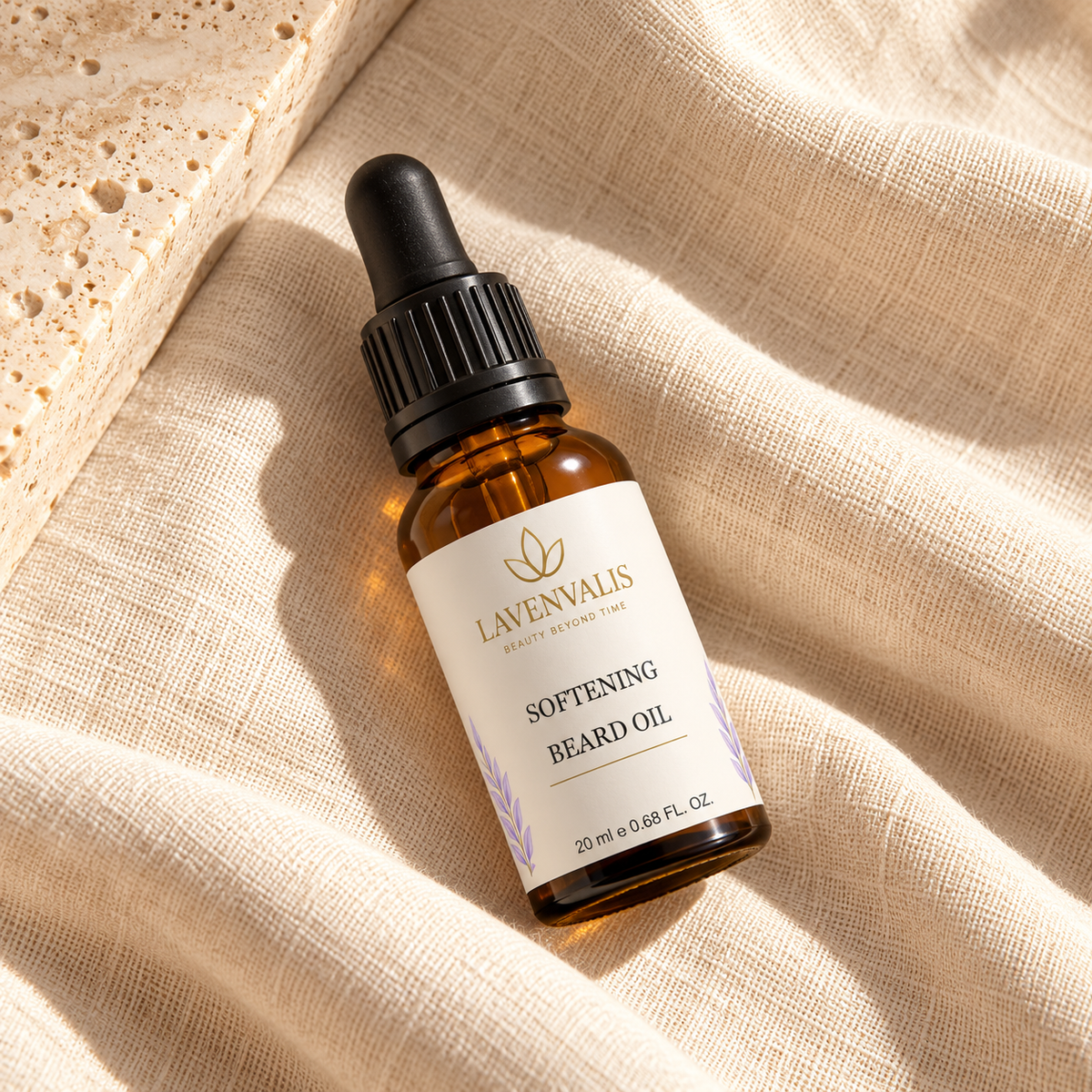 Lavenvalis Softening Beard Oil 20 ml — diagonal flat lay