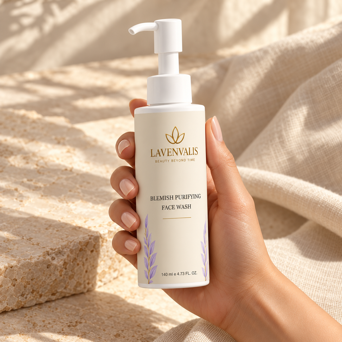 Lavenvalis Blemish Purifying Face Wash140ml — held in hand
