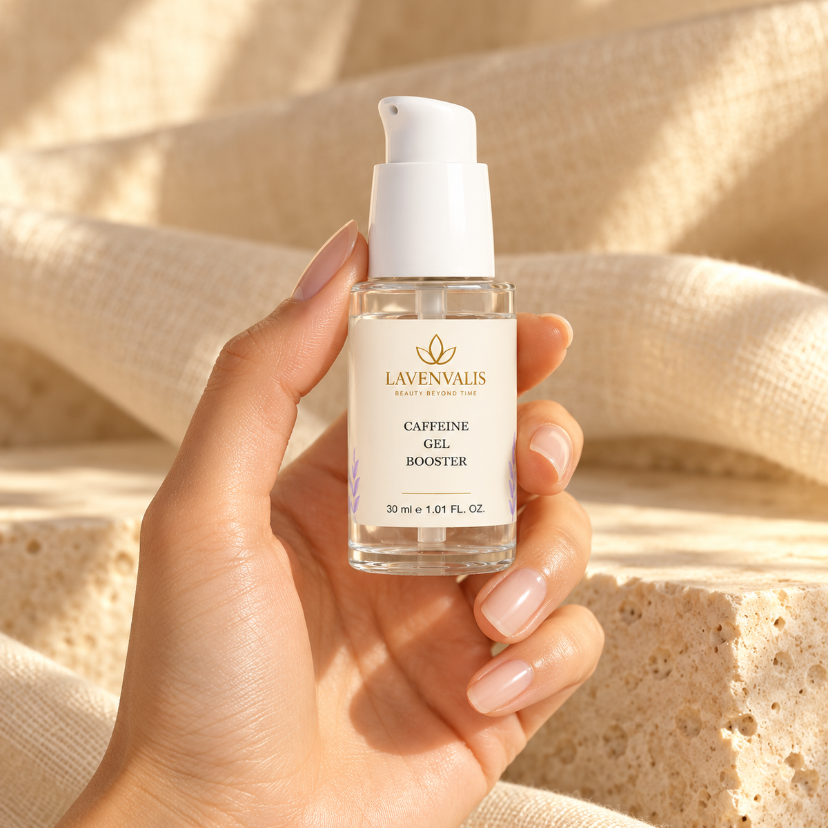 Lavenvalis Caffeine Gel Booster 30 ml — bottle held in hand