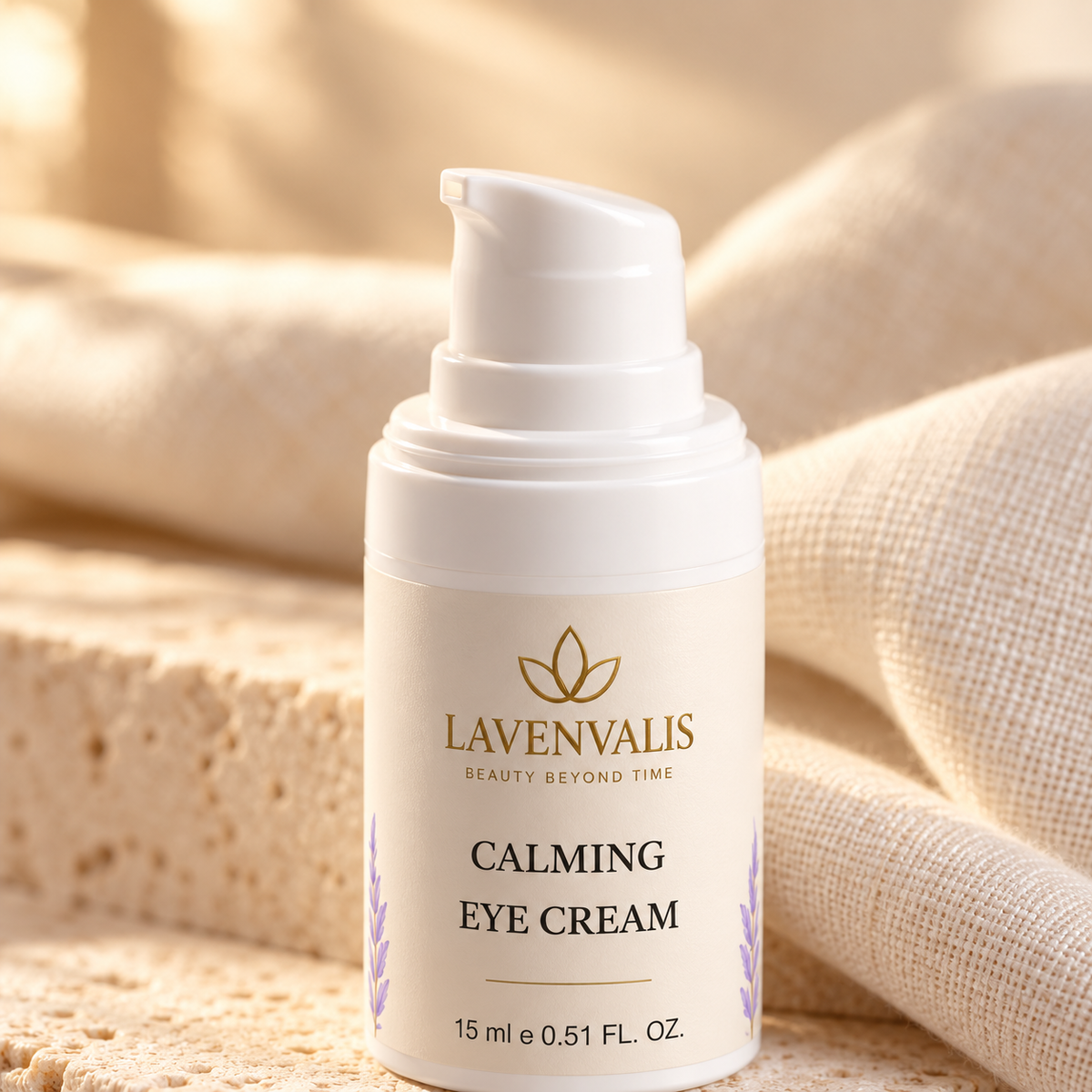 Lavenvalis Calming Eye Cream — pump and label detail