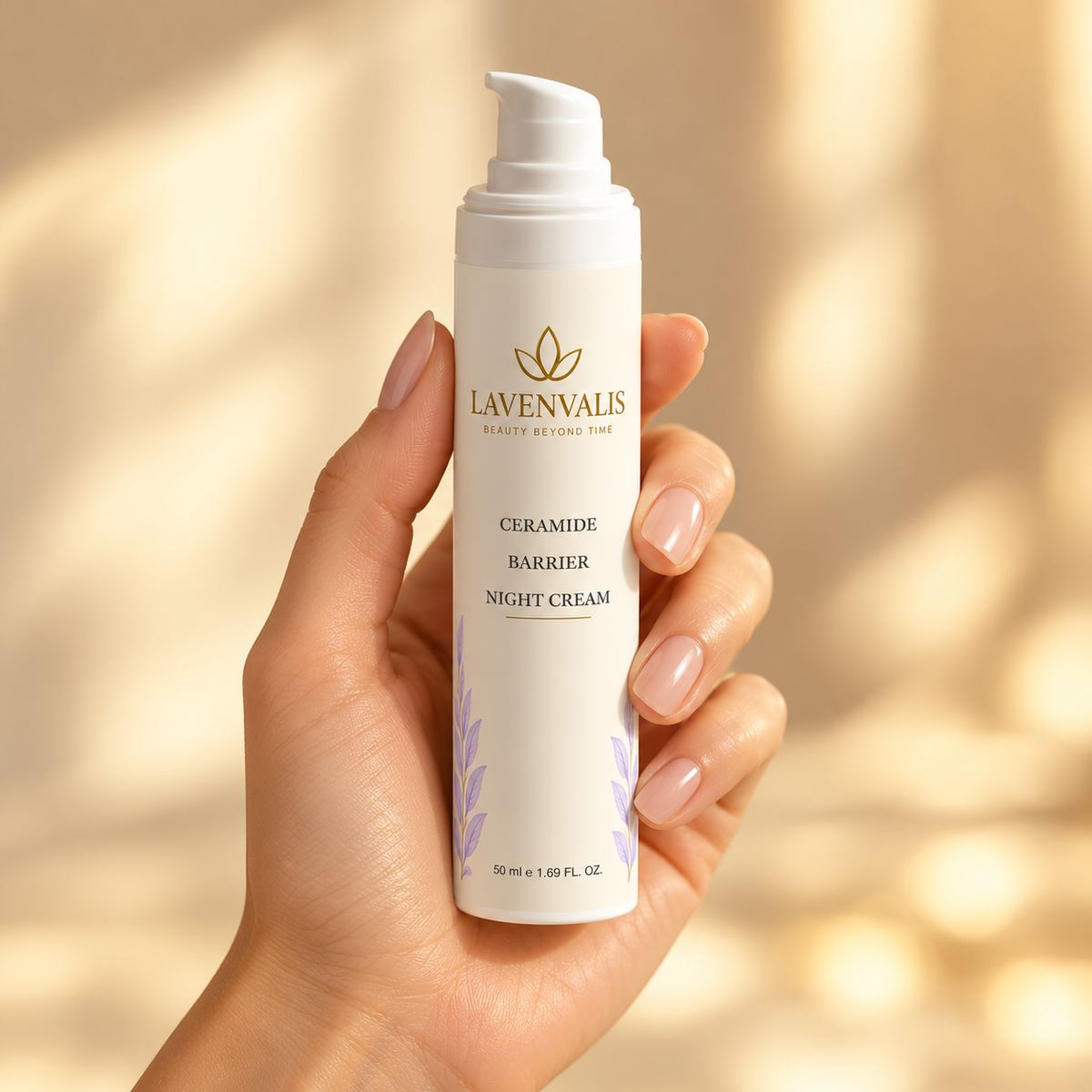 Lavenvalis Ceramide Barrier Night Cream 50 ml — bottle held in hand