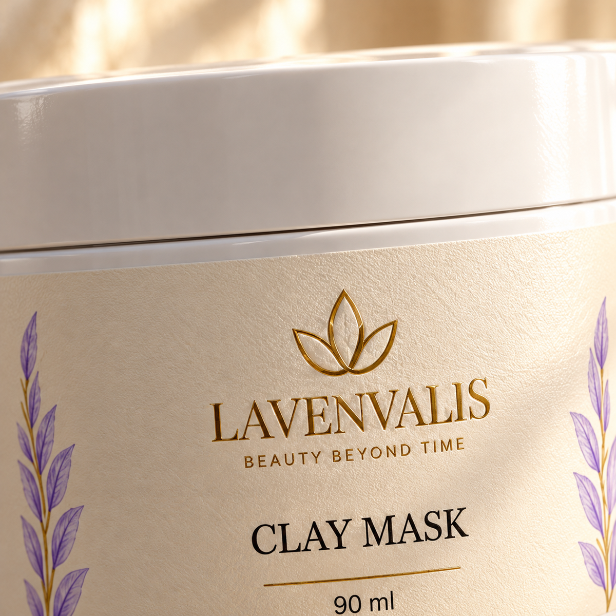 Lavenvalis Clay Mask 90 ml — lid and label macro detail