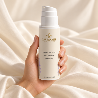 Lavenvalis cleanser — bottle held in hand