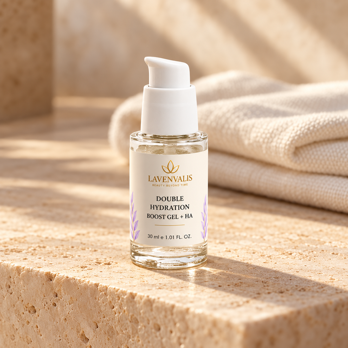 Lavenvalis Double Hydration Boost Gel + HA 30 ml — hydration ritual still life