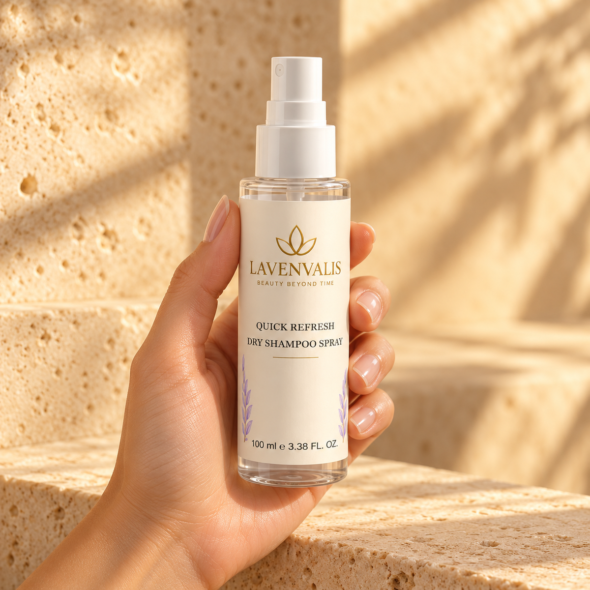 Lavenvalis Quick Refresh Dry Shampoo Spray 100 ml — bottle in hand