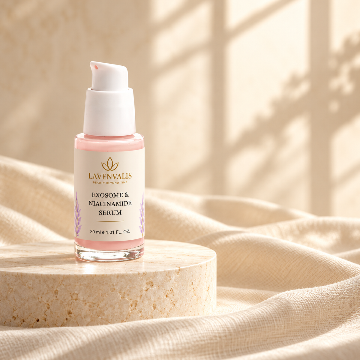 Lavenvalis Exosome & Niacinamide Serum 30 ml — editorial bottle composition