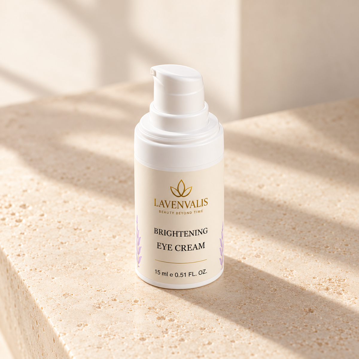Lavenvalis Brightening Eye Cream 15 ml, bottle-only studio view 3