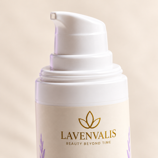 Lavenvalis Brightening Eye Cream pump and label detail