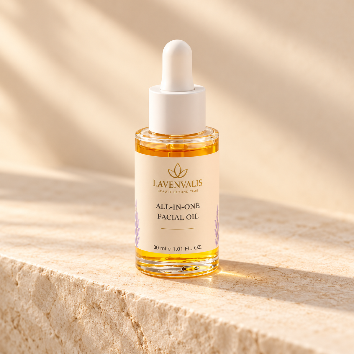 Lavenvalis All-In-One Facial Oil 30 ml — angled campaign