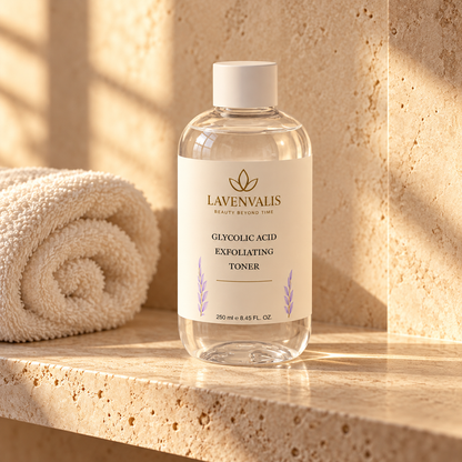 Lavenvalis Glycolic Acid Exfoliating Toner 250 ml — bathroom still life