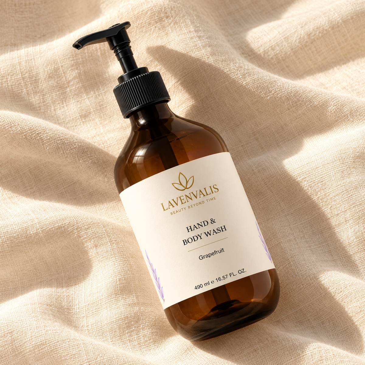 Lavenvalis Hand & Body Wash Grapefruit 490 ml — diagonal flat lay