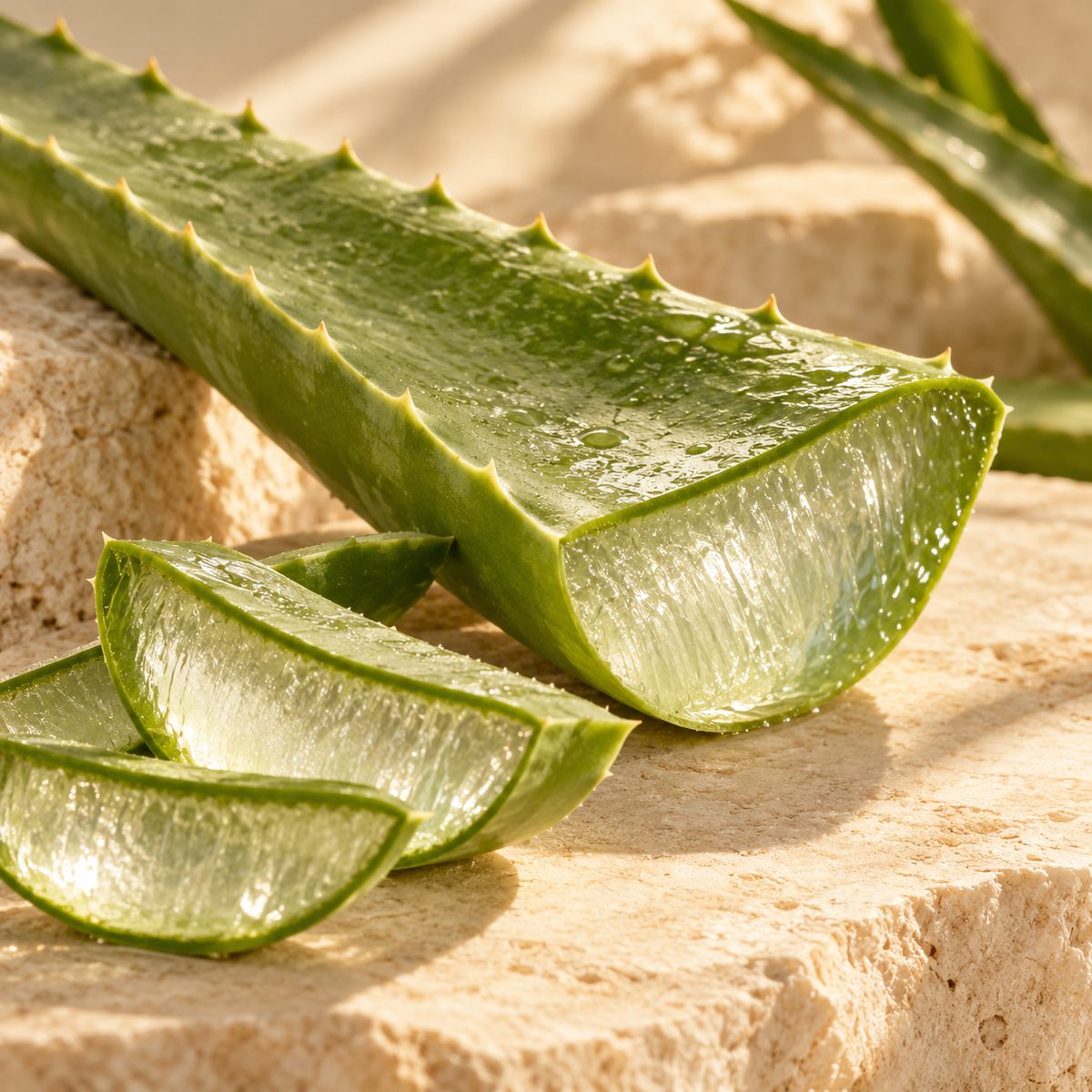 aloe botanical ingredient illustration on warm ivory stone