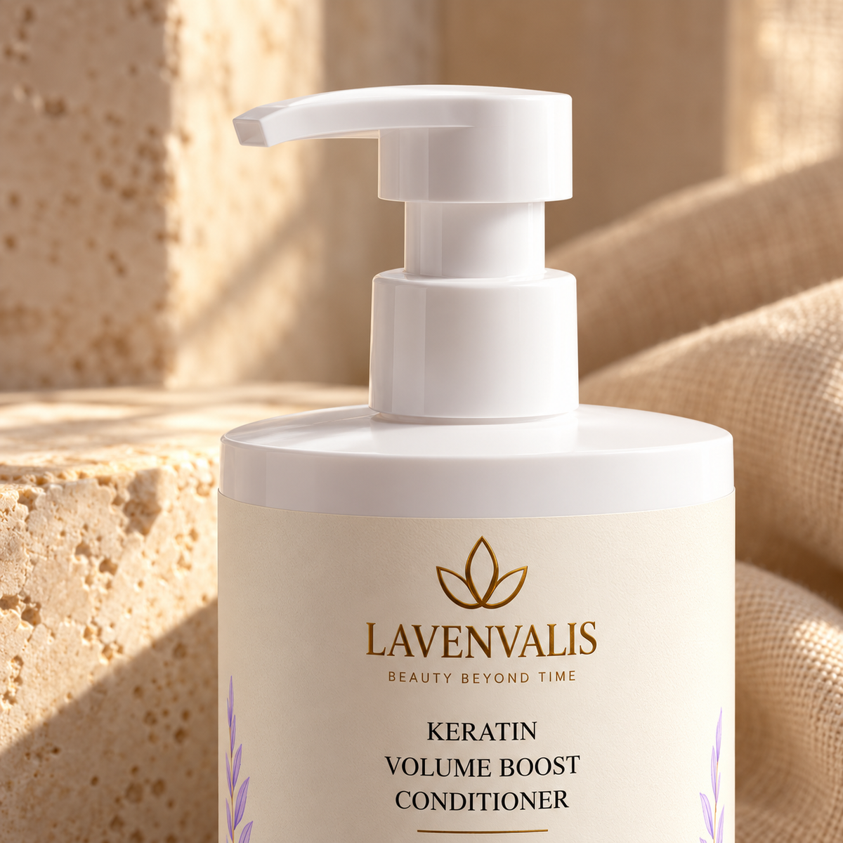 Lavenvalis Keratin Volume Boost Conditioner 390 ml — white pump detail