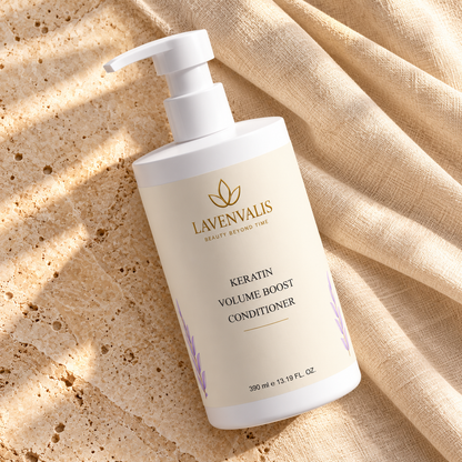 Lavenvalis Keratin Volume Boost Conditioner 390 ml — diagonal flat lay