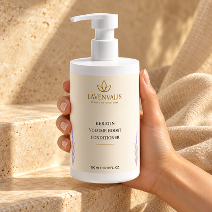 Lavenvalis Keratin Volume Boost Conditioner 390 ml — held in hand