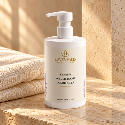 Lavenvalis Keratin Volume Boost Conditioner 390 ml — hair care still life