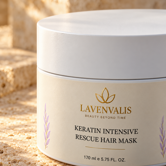 Lavenvalis Keratin Intensive Rescue Hair Mask 170 ml — lid and label detail