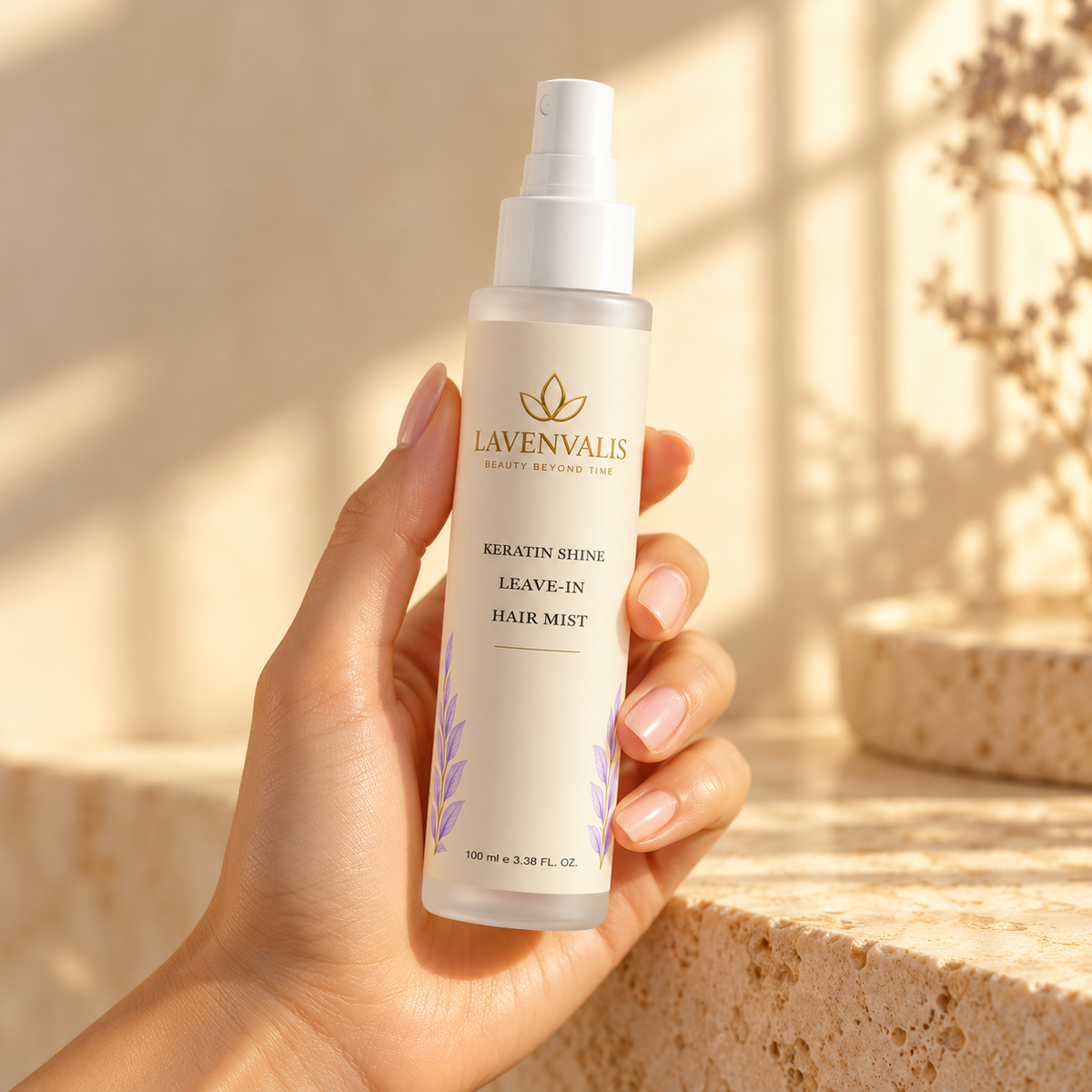 Lavenvalis Keratin Shine Leave-In Hair Mist 100 ml — bottle in hand