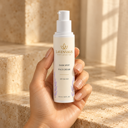 Lavenvalis Dark Spot Face Cream with Kojic Acid 50 ml — bottle in hand