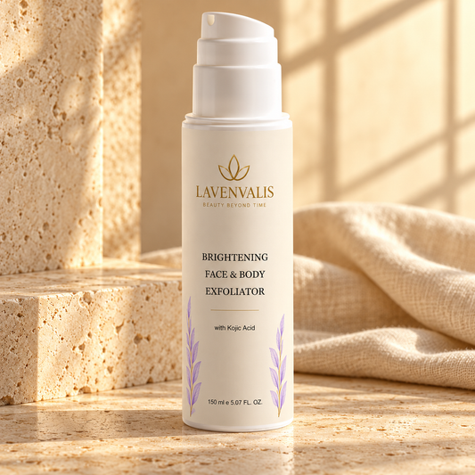 Lavenvalis Brightening Face & Body Exfoliator with Kojic Acid 150 ml — front bottle