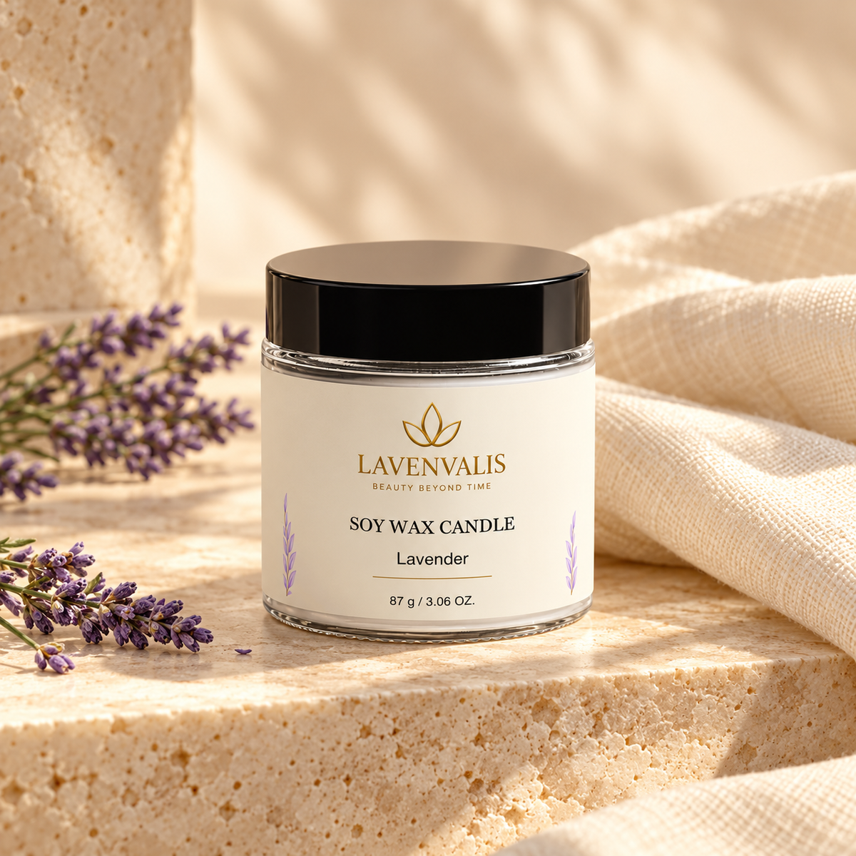 Lavenvalis Soy Wax Candle Lavender87g — front view