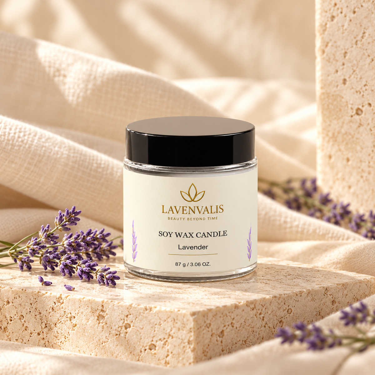 Lavenvalis Soy Wax Candle Lavender87g — closed candle with lavender fragrance styling