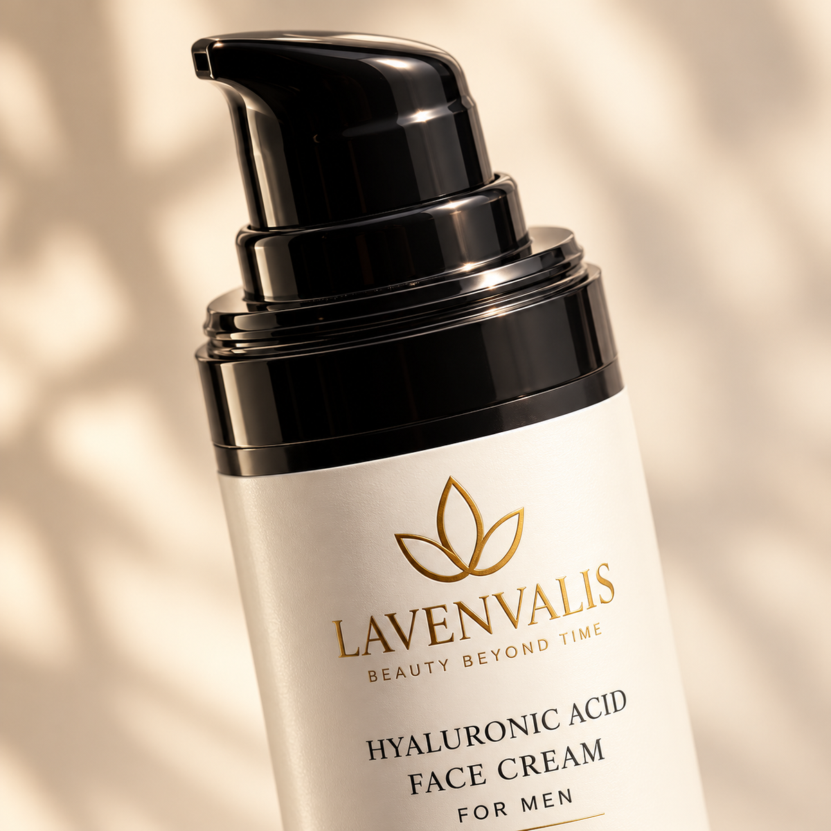 Lavenvalis Hyaluronic Acid Face Cream for Men 50 ml — black pump and label detail