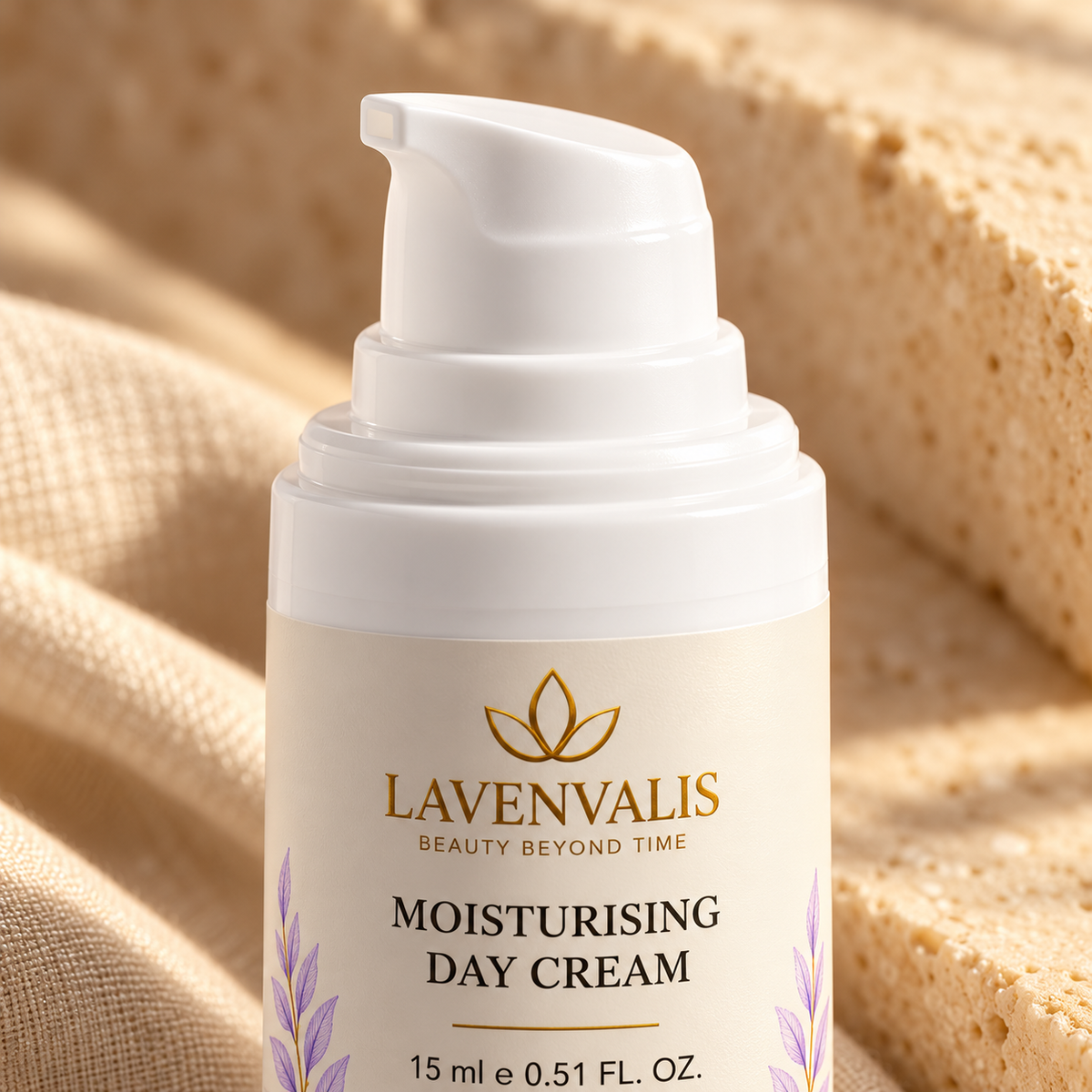 Lavenvalis Moisturising Day Cream 15 ml — white pump detail