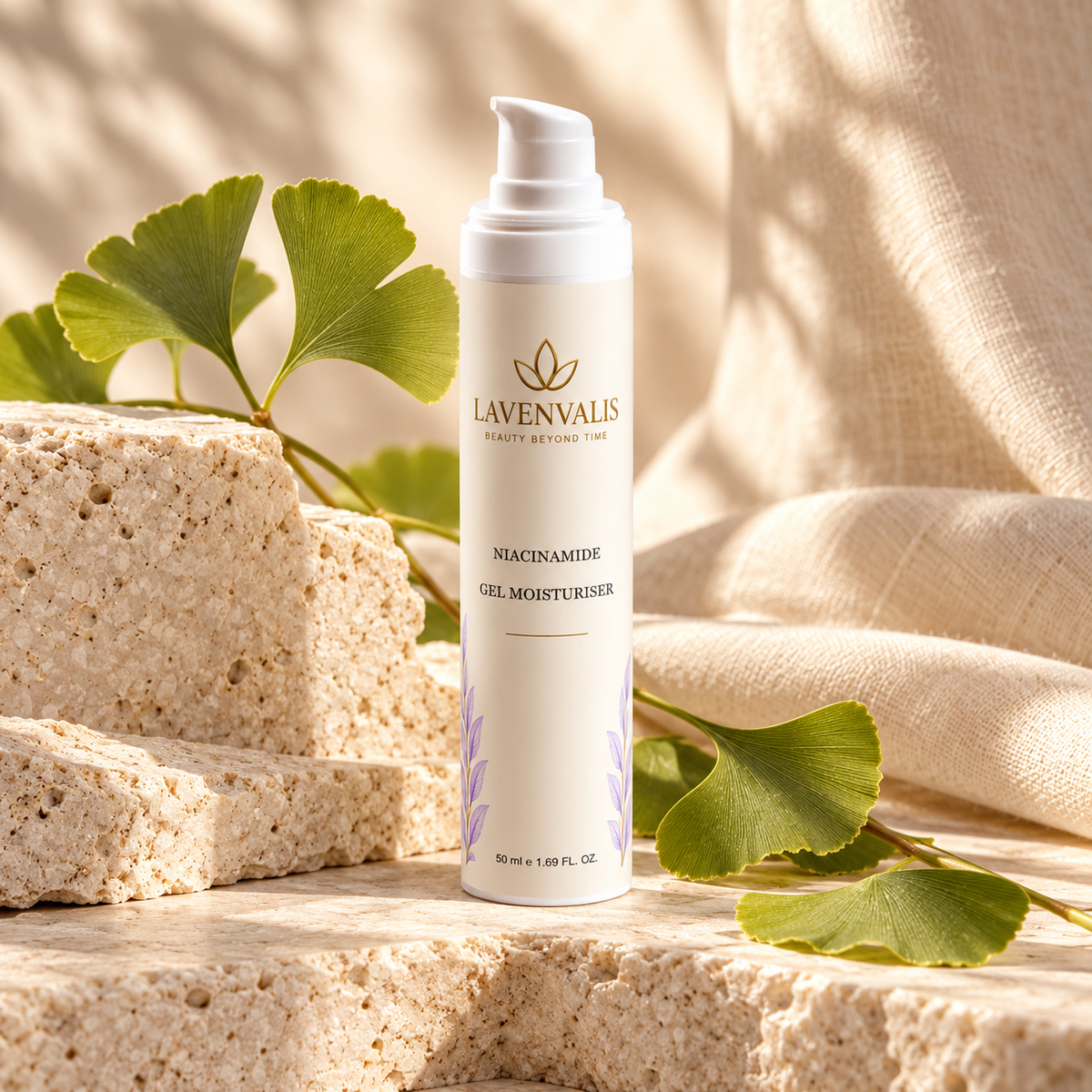 Lavenvalis Niacinamide Gel Moisturiser 50 ml — ginkgo botanical ingredient illustration
