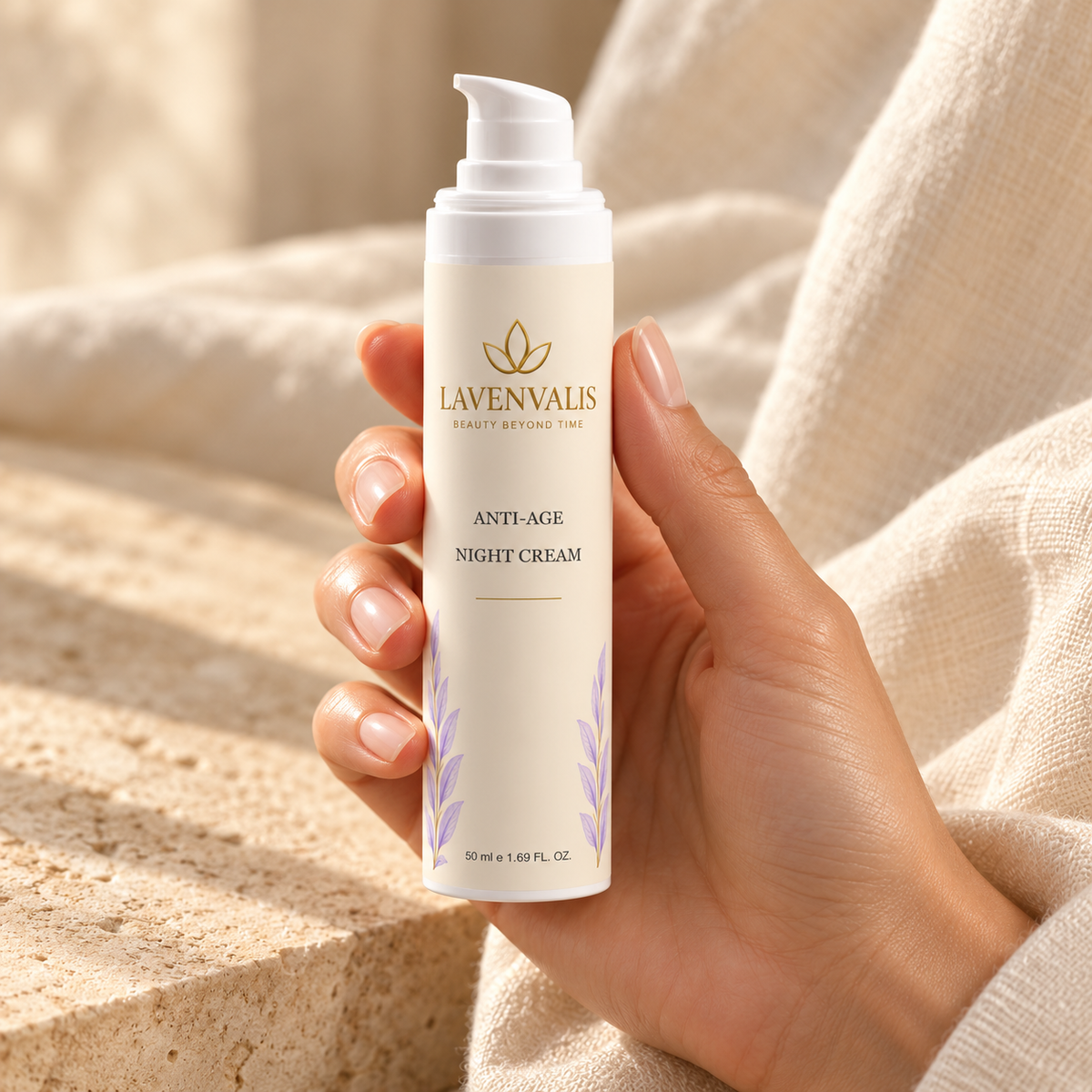 Lavenvalis Anti-Age Night Cream 50 ml — held in hand