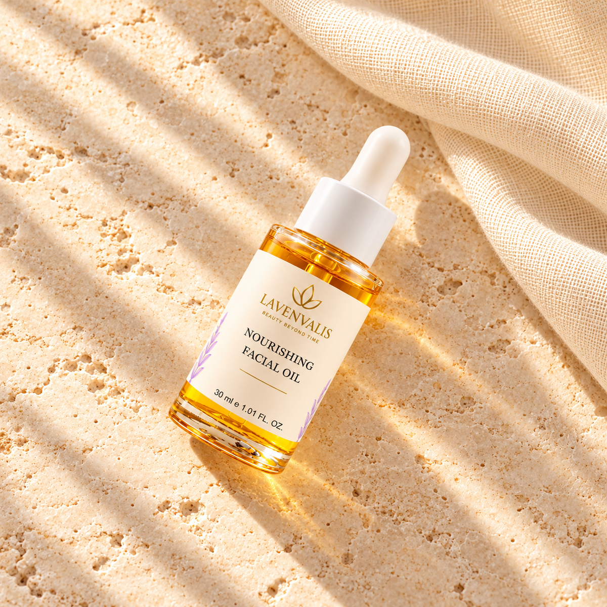 Lavenvalis Nourishing Facial Oil 30 ml — diagonal overhead view
