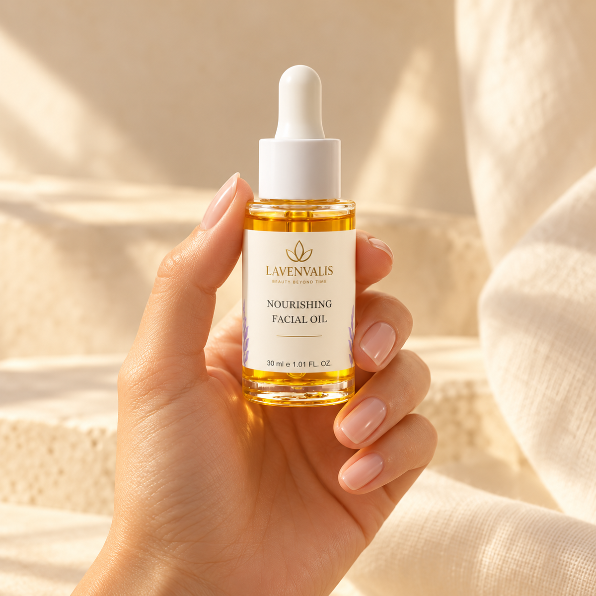 Lavenvalis Nourishing Facial Oil 30 ml — bottle held in hand