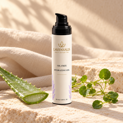 Lavenvalis Oil-Free Hydrating Gel 50 ml with aloe and watercress — generated botanical illustration