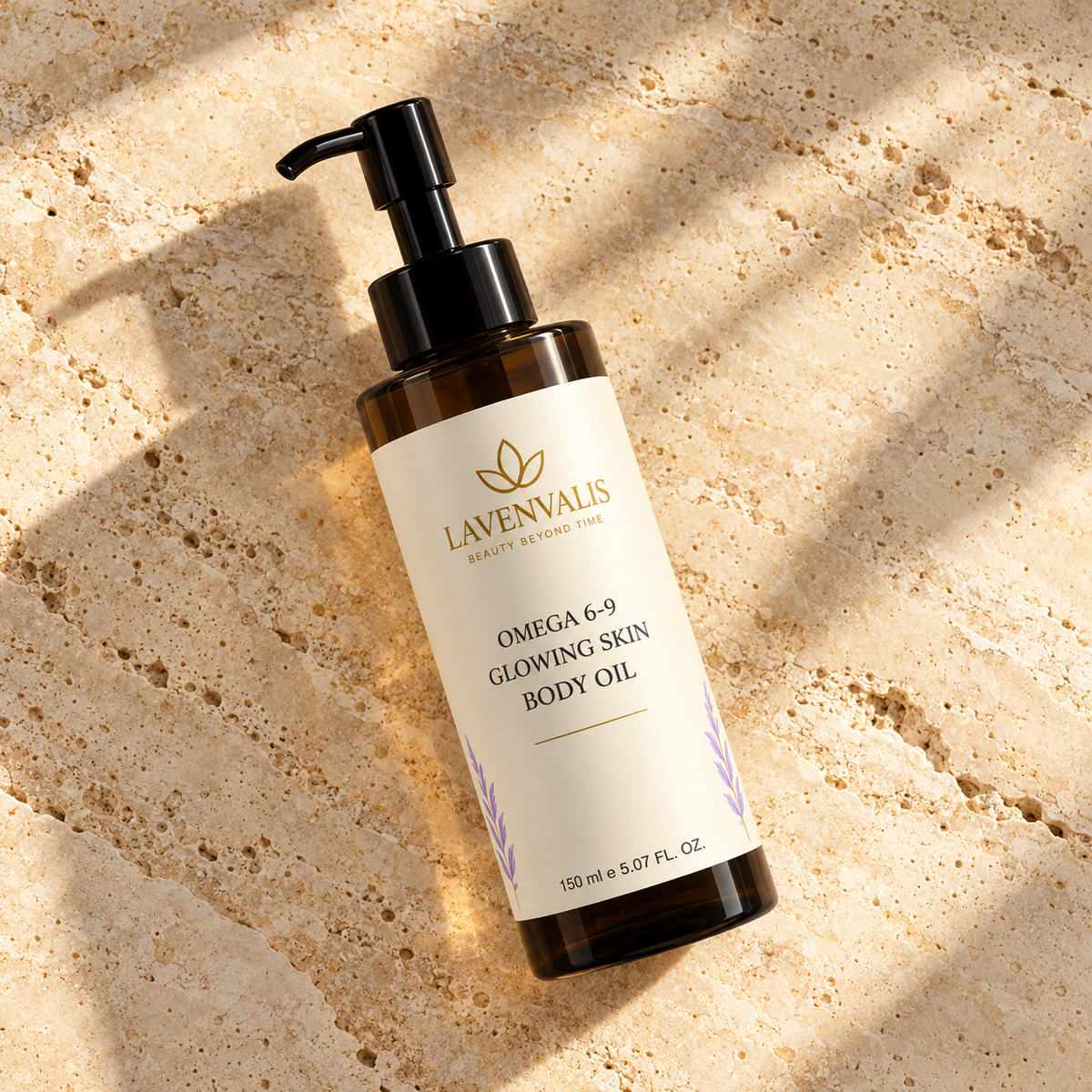 Lavenvalis Omega 6-9 Glowing Skin Body Oil 150 ml — diagonal bottle