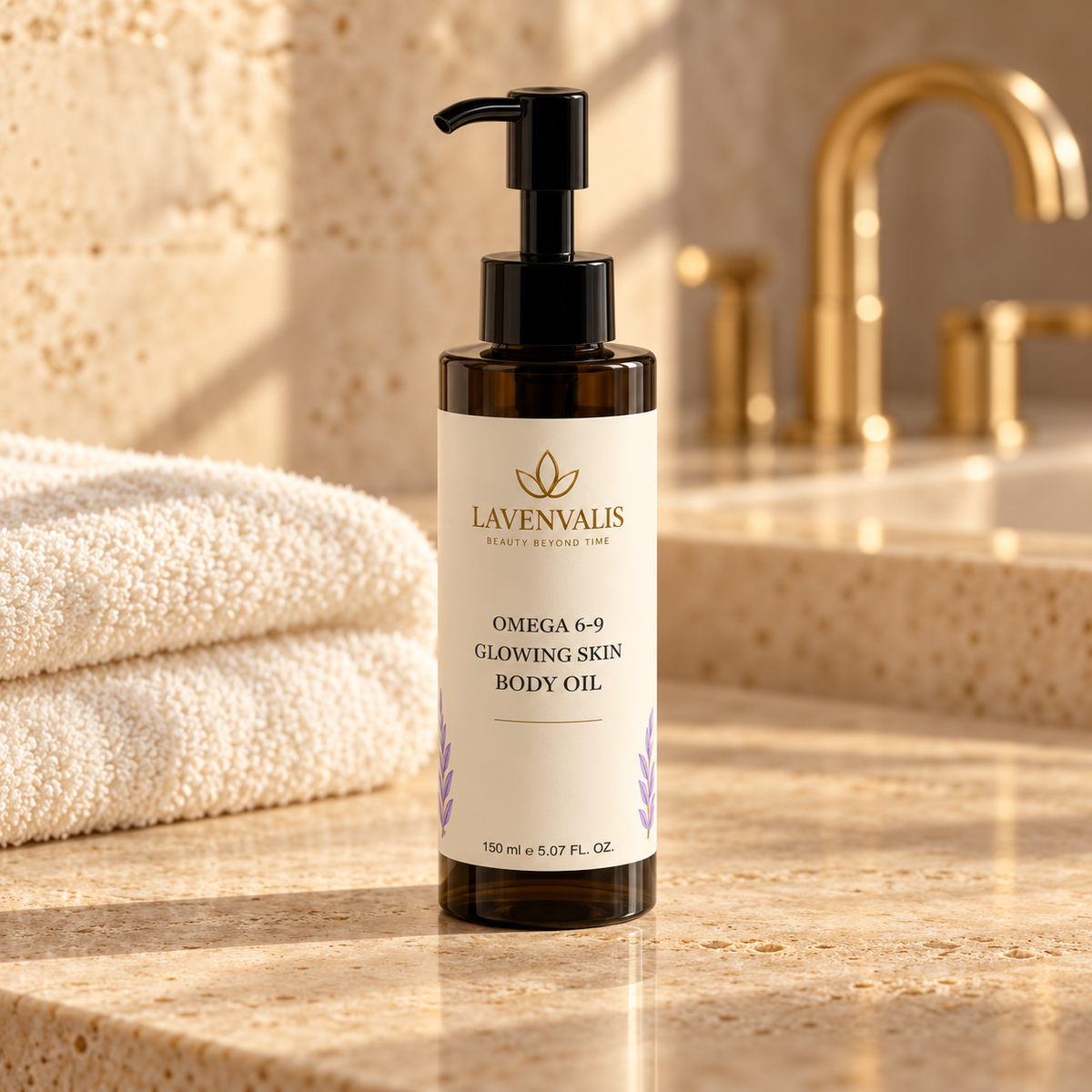 Lavenvalis Omega 6-9 Glowing Skin Body Oil 150 ml — bathroom still life