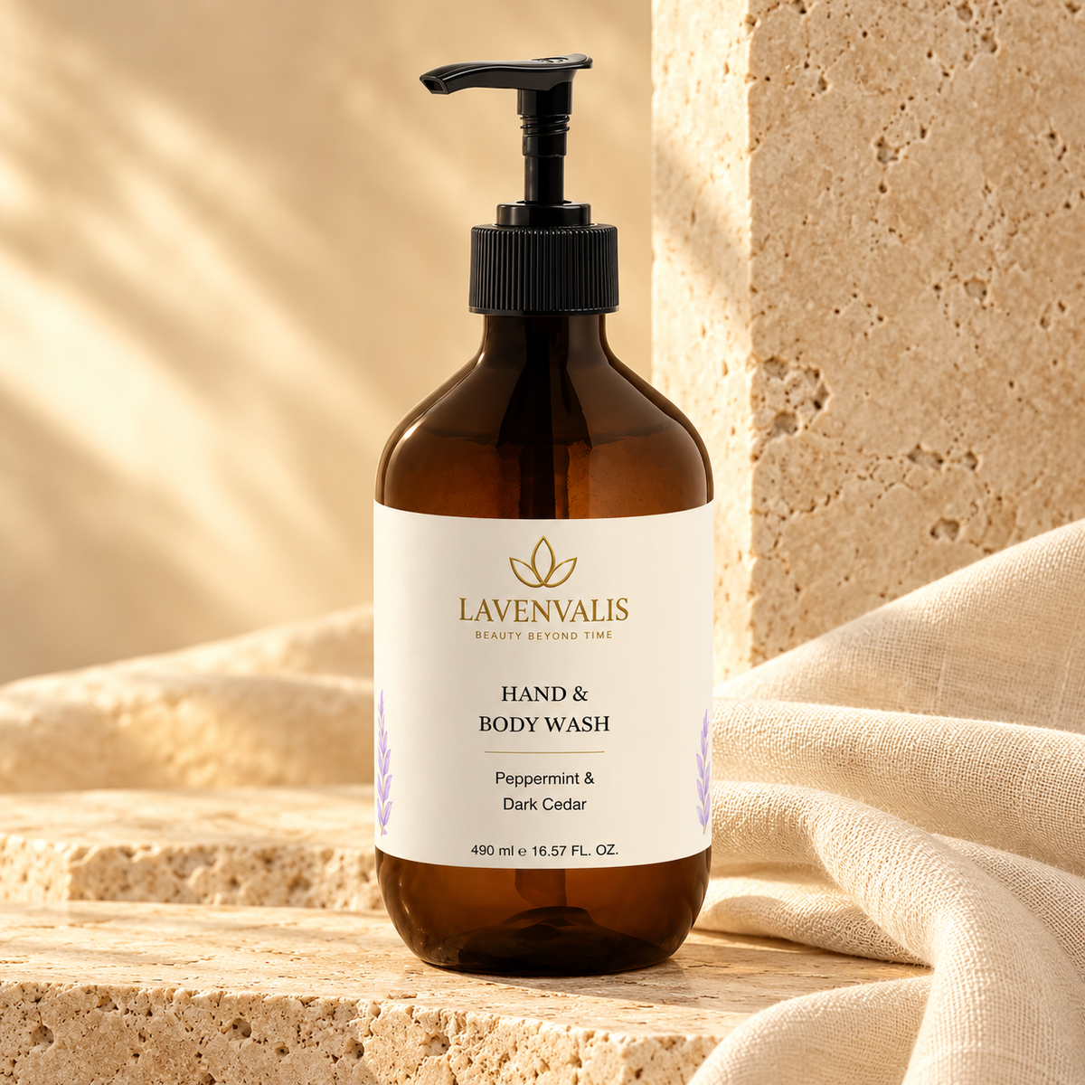 Lavenvalis Hand & Body Wash Peppermint & Dark Cedar490ml — front hero