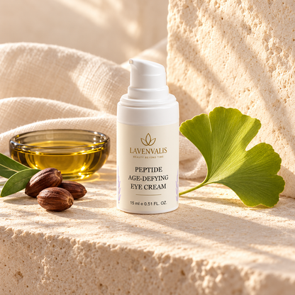 Lavenvalis Peptide Age-Defying Eye Cream 15 ml — jojoba and ginkgo — ingredient illustration