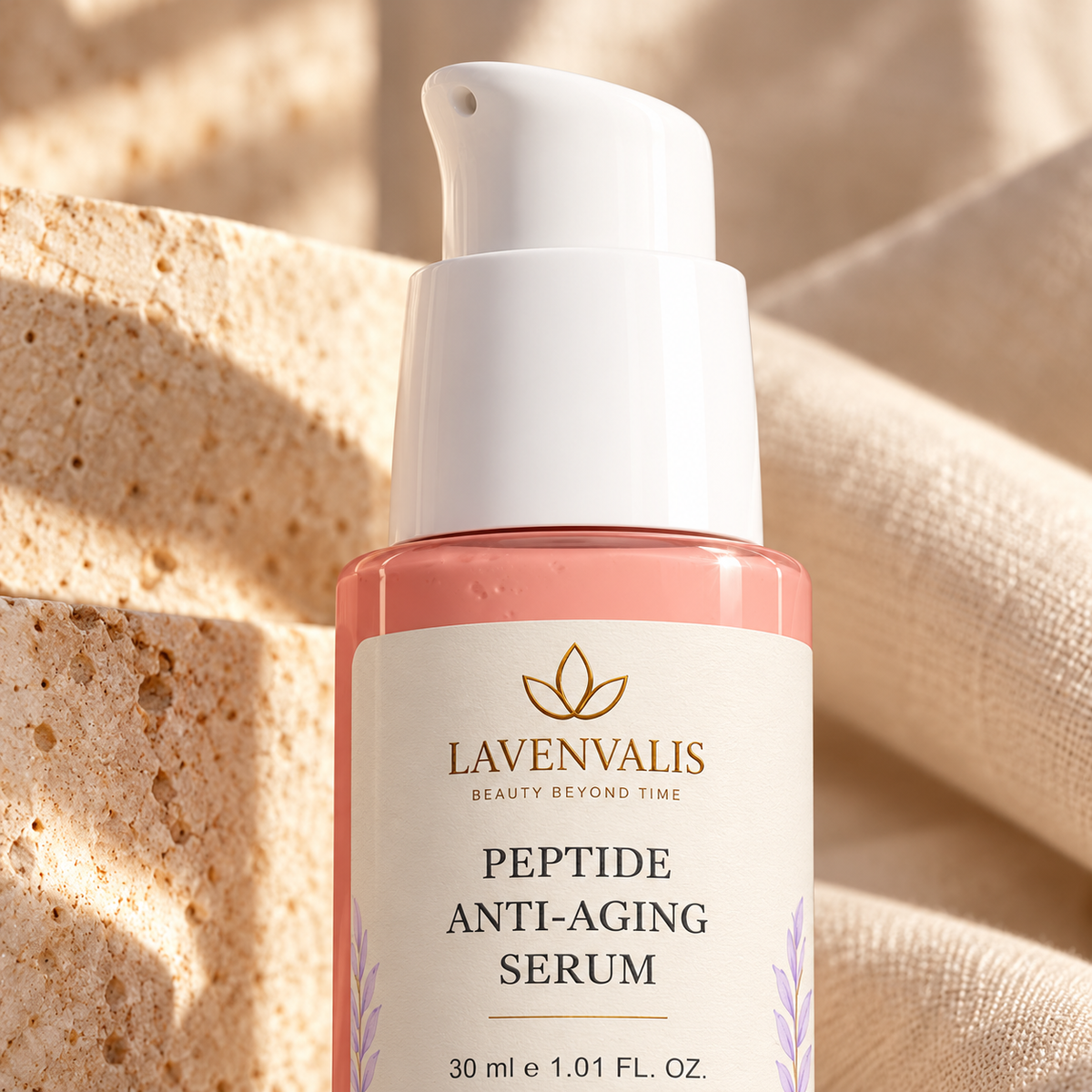 Lavenvalis Peptide Anti-Aging Serum 30 ml — pump and label macro